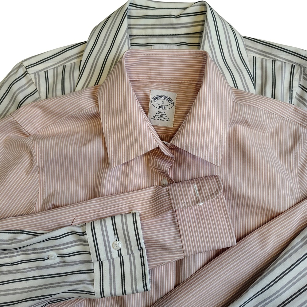 2 Brooks Brothers Womens 2 Fitted Non-Iron Striped Button Down Shirt Lot Pink